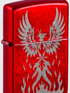 Sharp Candy Apple Red Rising Phoenix Zippo Lighter